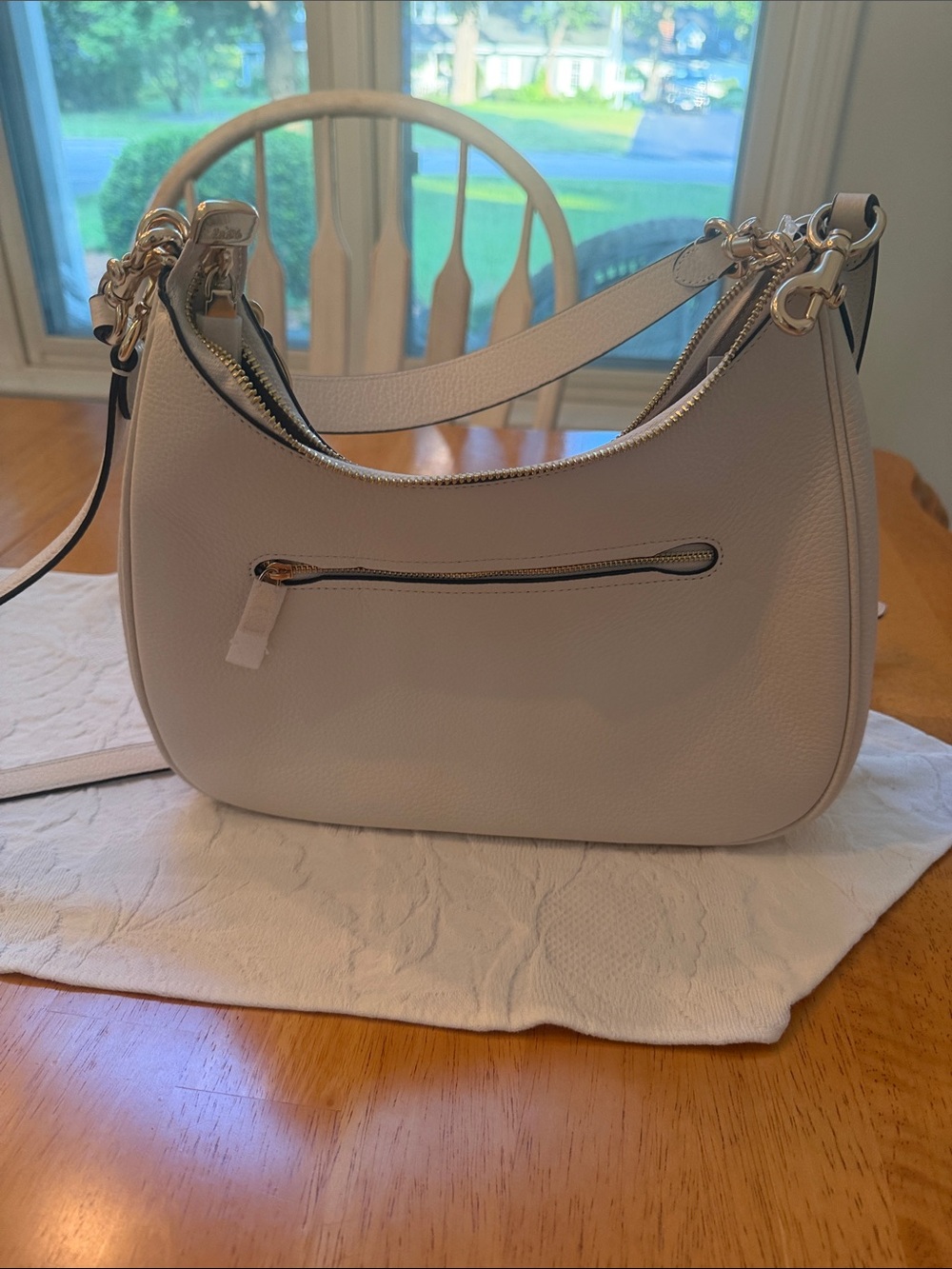 Coach Chalk Pebble Leather Shoulder Bag with Red Cherry Charm - Picture 5 of 11